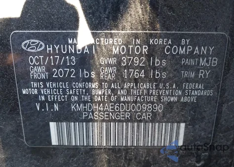 2013 Hyundai Elantra Limited из США, поврежденный, VIN KMHDH4AE6DU009890